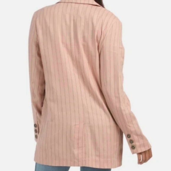 NEW Free People Vida LINEN Oversized Blazer Jacket In Pink Rose Pinstripe Size S - Picture 3 of 13